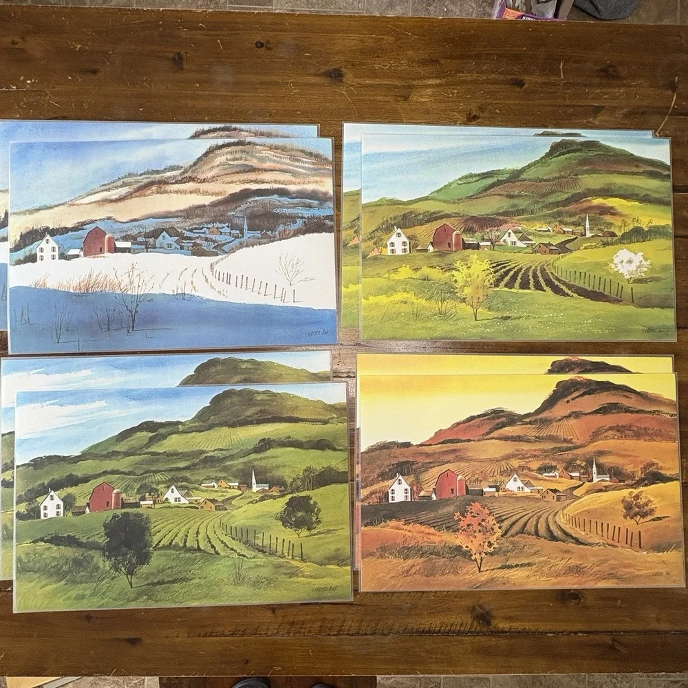 Shapiro AWS Four Seasons Vinyl Placemats Set 8 Farm Country Landscape Cottage